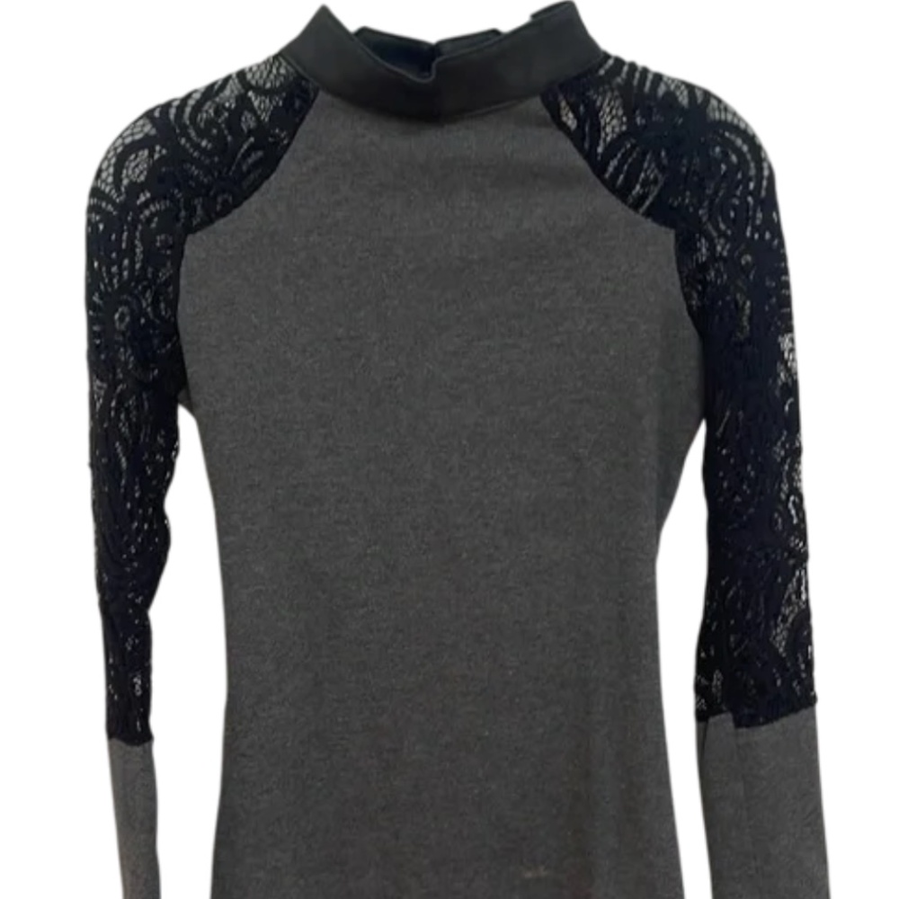 Gray and Black Lace Sleeve Women's Top | Size S